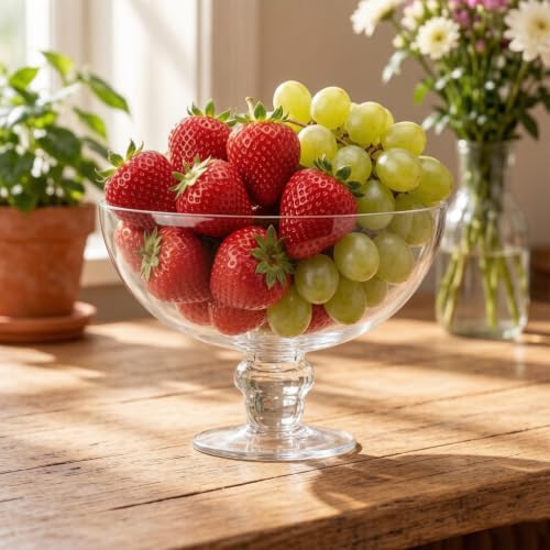 CYS EXCEL Glass Decorative Footed Bowl (H:6" D:8") | Fruit Display Terrarium Compote Vase Kitchen Table Centerpiece - style: Modern