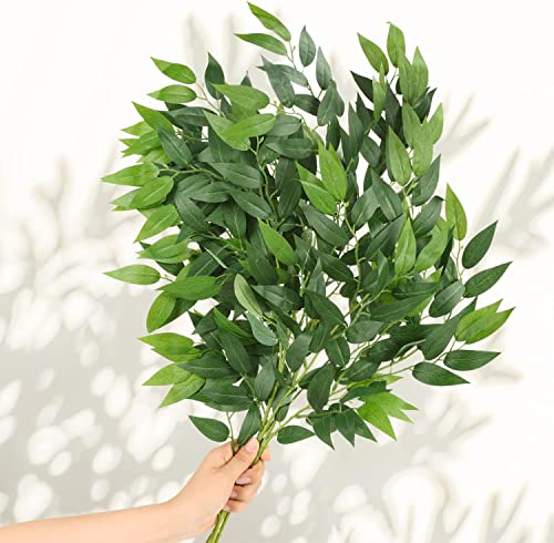 WEISPARK Artificial Italian Ruscus Greenery Stems 27in Faux Green Leaf Garland Branches Hanging Greenery Spray for Wedding Bouquet,Arch,Table Centerpieces and Home Decor - color: 4pcs
