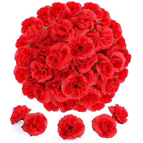 Yinsun 50pcs Mini Red Roses, 1.57" Silk Artificial Flower Heads - color: Red, size: 1.57 Inch