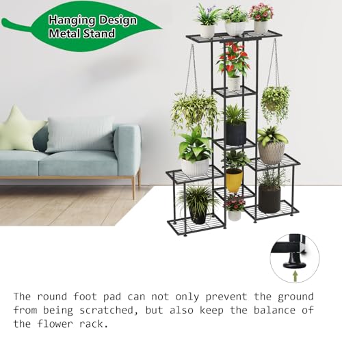 Plant Stand Indoor Outdoor, Metal 6 Tier Tall Hanging Plant Shelf for Multiple Flower Planter Large Heavy Duty Ladder Plant Holder for Garden, Black (y-201) - size: y-201