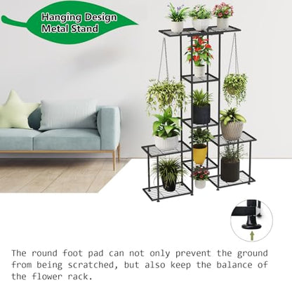 Plant Stand Indoor Outdoor, Metal 6 Tier Tall Hanging Plant Shelf for Multiple Flower Planter Large Heavy Duty Ladder Plant Holder for Garden, Black (y-201) - size: y-201