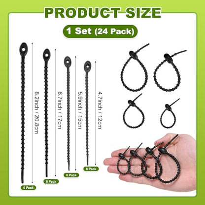 M METERXITY 24-Pack Adjustable Plant Ties, 4.7/5.9/6.7/8.2 Inch Silicone Flexible Multi-Function Garden Twist Tie for Crafts/Gift Wrapping/Gardening Plants, Reusable Support Twine [Black] - color: Black