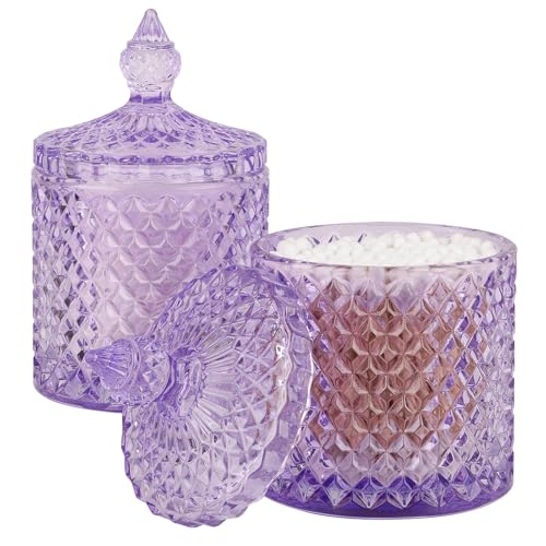rejomiik 2 Pack Qtip Holder Apothecary Jars with Lid, Thick Glass, Purple - color: Purple, size: 10 oz (2 pack)