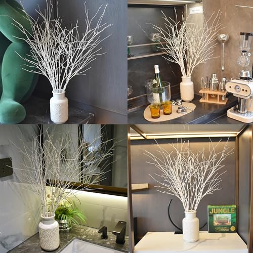 10PCS Artificial White Birch Branches，Bendable Winter Twigs Stems