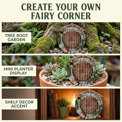 Fairy Garden Doors and Windows for Trees Miniature Fairy Gnome,Sculptures and Statues Wall and Trees Outdoor Wooden Doors and Windows in The Yard Garden Sculptures and Statues
