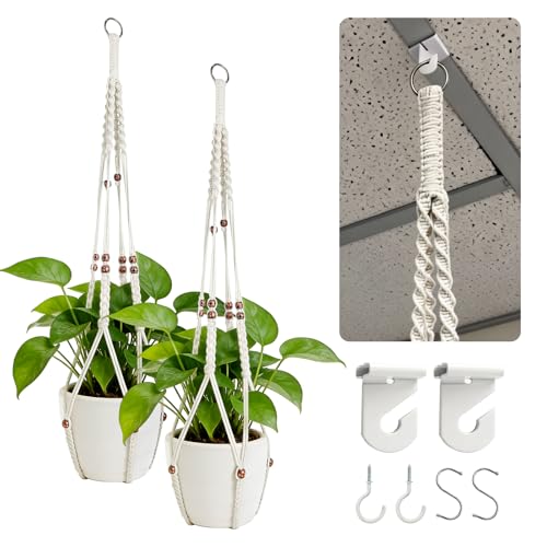 2 Pack Macrame Plant Hanger with Drop Ceiling Hooks