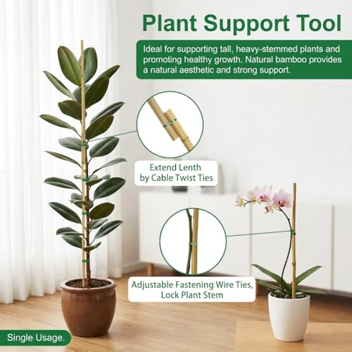 Plant Stakes Natural Bamboo Sticks - 25 Pcs Bamboo Garden Stakes for Plants 18 Inches Plant Support Sticks with Twist Ties for Tomatoes Beans Orchid Flowers Indoor Outdoor Potted Climbing Plants - size: 18in,25PCS