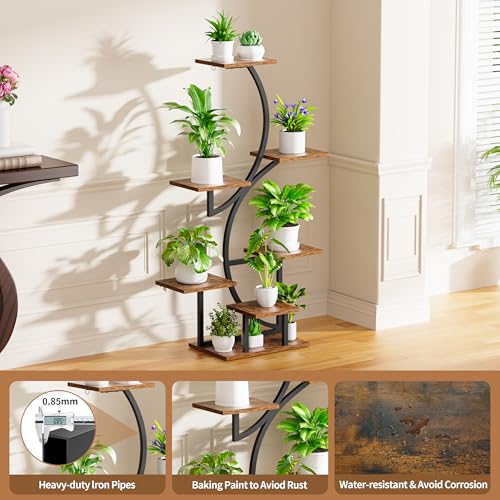 BACEKOLL Plant Stand with Grow Lights 7 Tier 44" S-Shaped Plant Shelf Black | 7-tier 44" S-shaped corner plant stand, 6 pot stands + 1 hanging area, full-spectrum grow light, sturdy iron, for living room