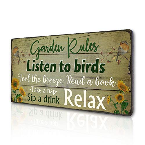 TIANCENTRAL H 16"x8" Vintage Garden Rules Sign Wooden Hanging Yard Decor | Vintage Distressed Wood Look,UV Water Resistant Print,Easy to Hang, Indoor/Outdoor Use,Porch Shed Decor,Garden Lover Gift