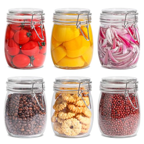 ComSaf Glass Mason Jars with Airtight Lids 25oz 6 Pack Pickling Pantry | BPA-free food-grade glass, wire clamp seal, vegetable Canning, wide mouth, jam & beans, chia pudding & oats, salad - size: 25oz*6