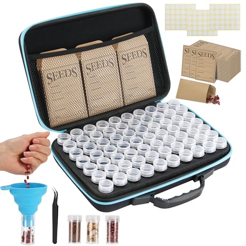 70 Slots Seed Storage Organizer, Garden Seeds Saver kit Seed Organizer with 20 Seed Envelopes, Write Label, Funnel, Tweezer for Flower Plants Vegetable Seed Saving (Seeds not Included) - size: B- 70 slots