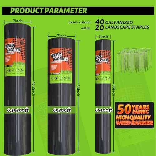 6x300FT Weed Barrier Landscape Fabric Heavy Duty, 3.2oz Durable Geotextile Fabric, Weed Block Gardening Ground Cover Mat, Weed Control Garden Cloth for Landscaping, French Drains, Yard Driveway - size: 6x300ft