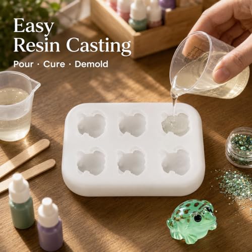6-Cavity Tiny Frog Resin Mold, Mini Animal Silicone Mold for Epoxy Casting - color: frog-6cav