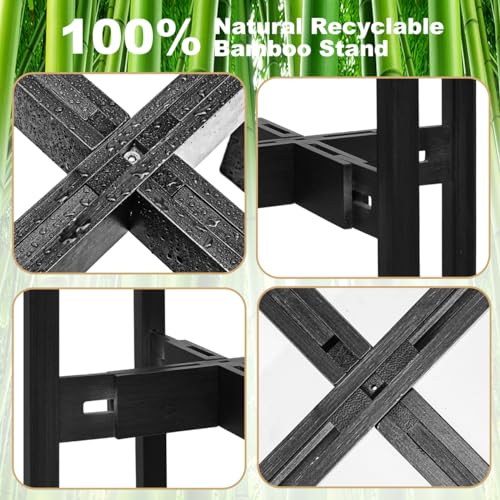 Rnined Adjustable Plant Stand Indoor,Bamboo Mid Century Modern Plants Stands, Stable Plant Holder,Fit 8 9 10 11 12 inch Pots (Pot & Plant Not Included)(Black) - color: Black, size: 8-12in
