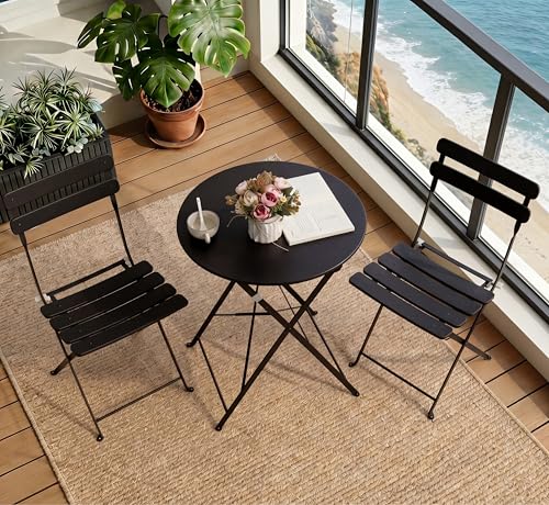 wildformers Outdoor Compact Folding Bistro Table and Chairs Set of 2, Black - color: Black