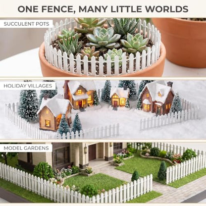 White Miniature Wooden Picket Fence - Decorative Border for Fairy Gardens and Bonsai Displays, Rustic Landscape Accent with Weather-Resistant Design (Indoor/Outdoor Mini Fence Decor)