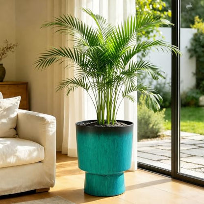 16.8" Planters for Outdoor Plants, Large Urn Flower pots S/2 - color: 16.8"-teal Glazed & Black Rim