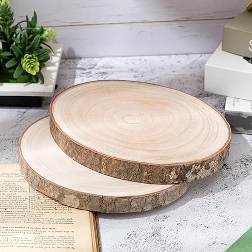 Sancodee 8 Pcs Large Unfinished Wood Slices, 6-7 Inches Wood Slabs for Centerpieces Natural Wooden Circle, DIY Wood Centerpieces for Tables Wedding Party Door Sign Decor - size: 6" - 7"
