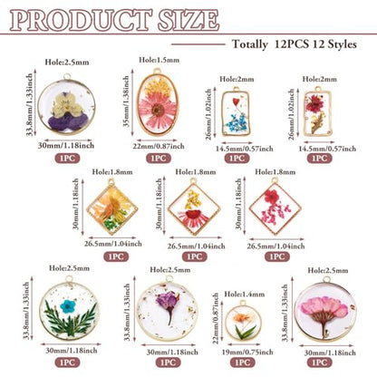 Natural Dried Pressed Flower Charms Geometric Shape Dried Flower Resin Charms Epoxy Resin Floral Pendants for DIY Crafts Necklace Earring Keychain Jewelry Making - color: 12 Style-Flower