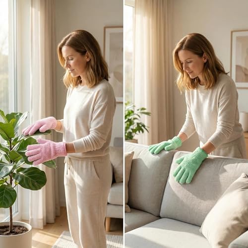 10Pcs Microfiber Plant Dusting Gloves,Plant Cleaning Gloves Plant Leaf Cleaner Leaf Cleaning with Separate Cloth Covers and Garden Shear House Plants Indoor Outdoor Garden Plant