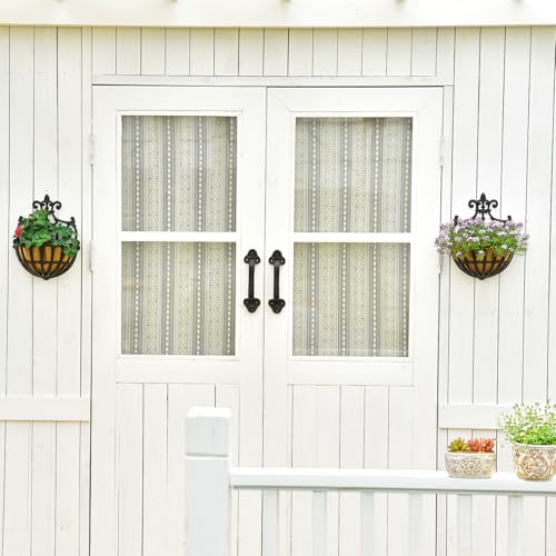 Sungmor 2PC Small Cast Iron Baskets, Heavy-Duty Wall Hanging Hollow Planter w/Fabric Liner, Antique Victoria Half Round Wall Pot Plants Holder, Outdoor Railing Fence Balcony Hanging Basket Flower Pot | Antique Victoria Half Round Wall Pot Plants Holder, O