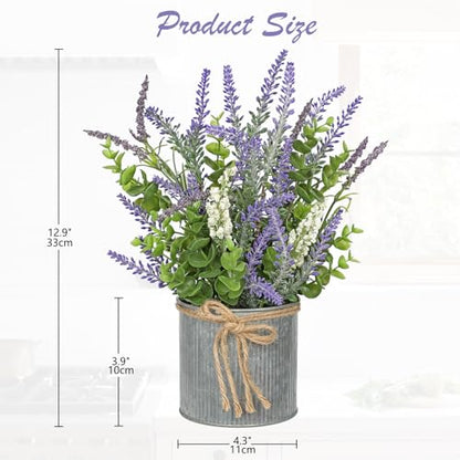 DILATATA Rustic Lavender Flowers Artificial Lavender Decor Fake Lavender Plant in Metal Pot Faux Plants in Pots for Home Bathroom Table Centerpieces Wedding Decor Potted Lavender Flower Purple Decor - size: 13" G.P