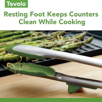 Tovolo Tongs With Silicone Tips Easy Grip 13” Long Kitchen Tongs Stainless Steel Handle For Cooking, Non Scratch Heat Resistant Locking Tongs Silicone Tipped Dishwasher Safe BPA Free, Pesto Green - color: Pesto