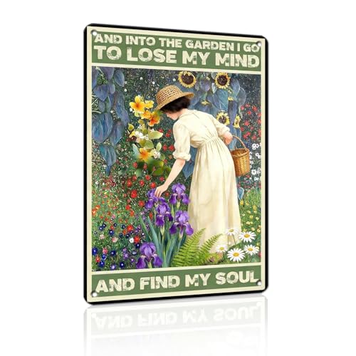 PEACHGARDEN Garden Signs and Into The Garden I Go Women's Gardening Gift Metal Sign Yard Wall Art Decor for Patio Porch Backyard 8x12 inch - color: Garden Decor 10, size: 20X30cm(12*8in)