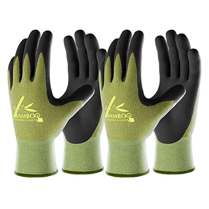 COOLJOB 2 Pairs Gardening Gloves for Women and Men, Bamboo Working Gloves Touchscreen, Grippy Nitrile Rubber Coated Work Gloves, Green/Black, X-Large Size (2 Pairs XL) | Breathable Bamboo Gloves for Men and Women, Strong Nitrile Grip, Full Palm Touchscree