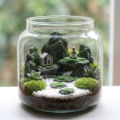 Miniature Moss Stones for Terrarium - Tree Bark Diorama Rocks for Miniature Terrain Display - Lightweight Reptile Habitat Decor - NOT for Aquarium Underwater Use - 12 Pcs Moss-Covered (1-2 inch) - style: 12P Moss Slate Rocks (Wooden)
