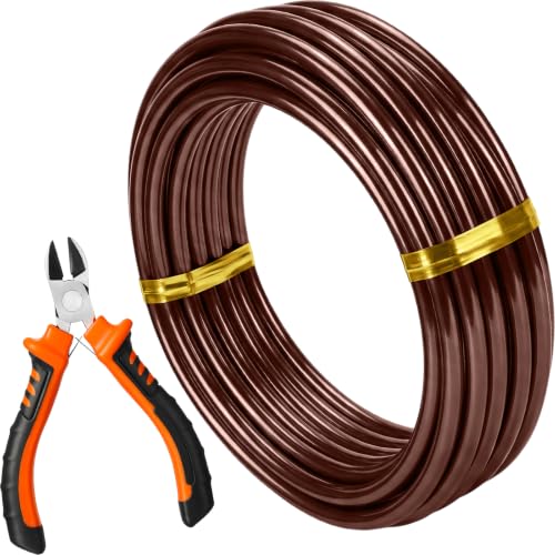 Mudder 1 Roll Bonsai Training Wire Aluminum 6mm Brown | Anodized Coating Resists Rust, 30 Ft for Branches, Includes Cutter, Flexible Cable Holds Shape, For Bonsai Tree Training - color: Brown, size: 6mm