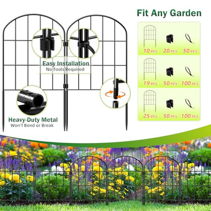 24in (H) x 11ft (L) Decorative Garden Fence Panels 10 Pack No Dig Fencing, Rustproof Metal Wire Garden Fence Border, Small Animal Barrier Fence for Dog - size: 10.83 ft(L) X 24 in(H) ,10 pack