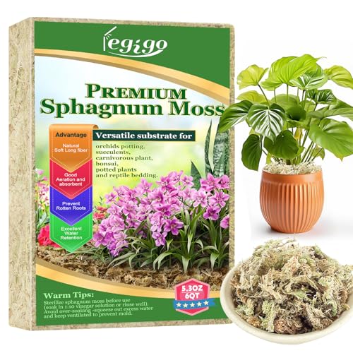 5.3oz Sphagnum Moss for Plants, 6QT Orchid Moss Potting Mix | Long Fiber Sphagnum Moss Dried for Plants Indoor, Orchid Repotting, Succulent, Carnivorous Plants, Terrarium and Reptiles - size: 0.33 lb