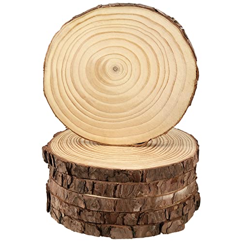JEUIHAU 6 PCS 8-10 Inches Natural Unfinished Wood Slices, Round Wooden Tree Bark Discs, Wooden Circles for DIY Crafts, Christmas, Rustic Wedding Ornaments - size: 6 PCS 7.9-9.8 In without Holes