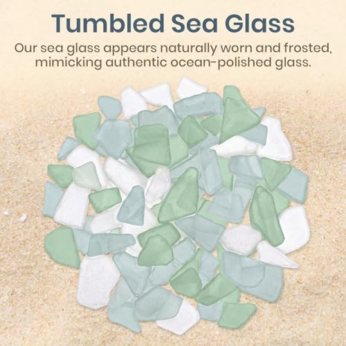 Sea Glass for Crafts – 11oz Light Blue, Olive & White Sea Glass Decor, Tumbled Seaglass, Seaglass for Crafts, Beachglass Decor, Nautical Vase Fillers, Coastal Art Supplies - size: 11 Ounces