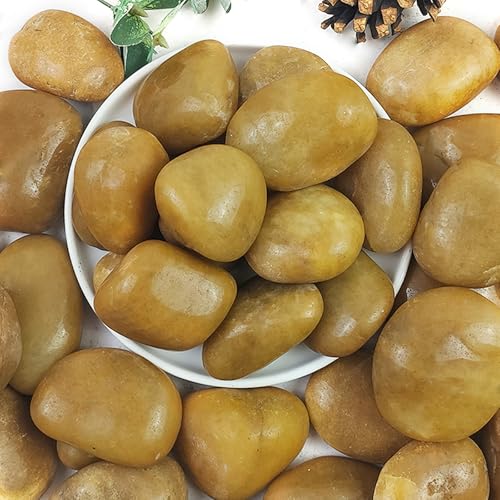 YISZM 10lbs Yellow River Rocks, 2-3 Inch Natural Pebbles for Indoor Plants, High Polished Decorative Stones Vase Filler Fish Tank Aquariums Landscaping Garden - color: Yellow, size: 10 Pounds