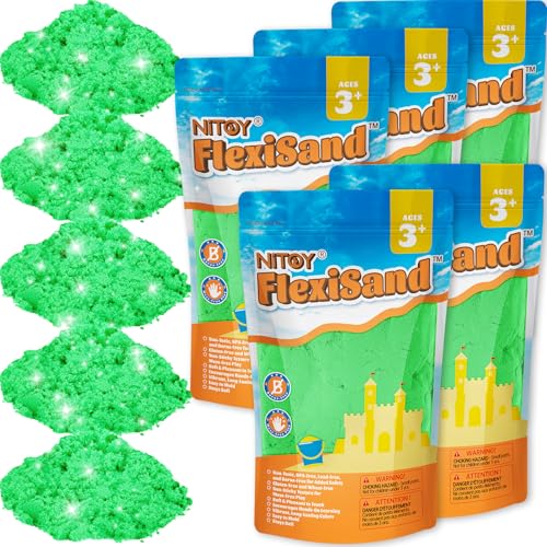 NiToy FlexiSand 11lbs Toy Sand Self-Sticking Non-Toxic Moldable, Green | Eco-Friendly Individually Packed for Easy Storage Never Dries Out Perfect to Grip Squeeze Knead and Shape - color: Green