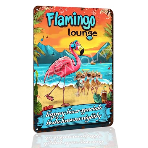 Funny Flamingo Lounge Tropical Bar Sign,8 x 12 Inch,Aluminum - color: Green -2