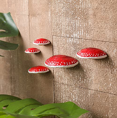 Geetery Set of 5 Mushroom Shelves Floating Wall Decor Mini Hanging Cottage Core Wall Decor Cute Adhesive Resin Mushroom Shelf for Terrarium Gecko Reptile Tank Accessories Bedroom Home Kitchen - color: Red