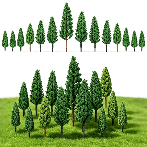 14 Pcs Mini Model Pine Trees, 7 Size Plastic Miniature Trees for Crafts