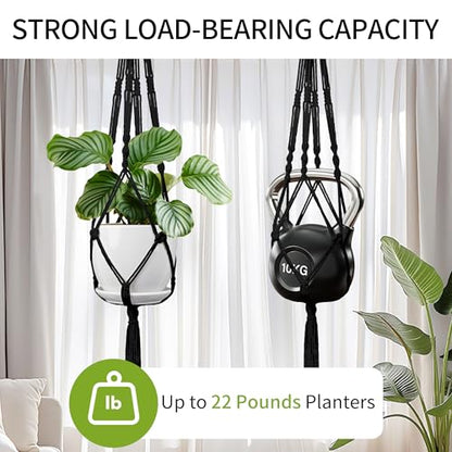 Macrame Plant Hanger - Fits 4-13 Inch Pots, 3-Pack, Black - color: 34+41+46in Black
