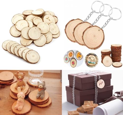 30pcs Wood Slices, BetterJonny 2.75-3.15 inch Undrilled Wooden Circles Predrilled with Hole Natural Wood Ornaments with 10 Meters Jute Rope for Arts DIY Craft - size: 30 Pcs (2.75-3.15 inch)