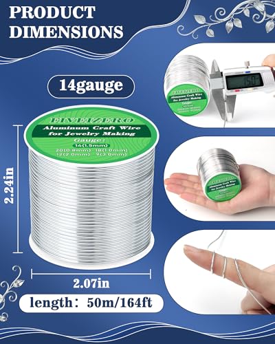 FIVEIZERO 14 Gauge Wire Aluminum Craft Wire,164ft Sliver Jewelry Wire | Bendable Metal Wire;1.5mm Wire for Jewelry Making,Wire Wrapping,Floral Sculptures,Clay & Christmas Ornaments Crafting - size: 14 Gauge