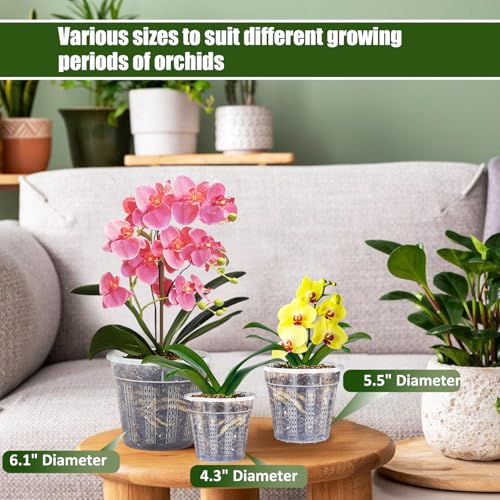 Orchid Pots, 9 Pack Orchid Pots with Holes and 12Pcs Plant Stakes, 3 Each of 4.3",5.5",6.1" Clear Plastic Plant Pot for Indoor Outdoor Plants(3 Each of 4.3",5.5",6.1") - style: 3 Each of 4.3", 5.5", 6.1"