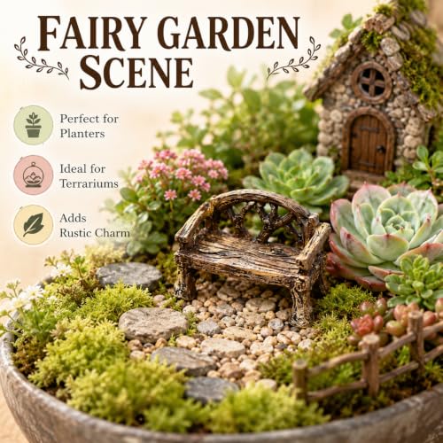 Miniature Resin Garden Bench, Fairy Village Dollhouse Accessory, Fairy Garden Furniture Ornaments