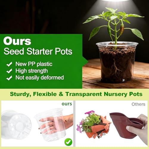 6/8/10 Inch Clear Nursery Pots with Saucers and 15 Pack Plant Labels,Transparent Plastic Plant Pots with Drainage Holes,Sturdy Seed Starter Pots for Succulents,Herbs,Flowers,Indoor Outdoor Plants - size: 6+8+10 Inch