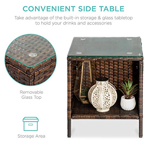 Best Choice Products 3-Piece Outdoor Wicker Conversation Bistro Set, Space Saving Patio Furniture for Garden w/Side Table - Brown/Red - color: Brown/Red