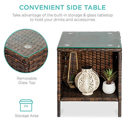 Best Choice Products 3-Piece Outdoor Wicker Conversation Bistro Set, Space Saving Patio Furniture for Garden w/Side Table - Brown/Red - color: Brown/Red