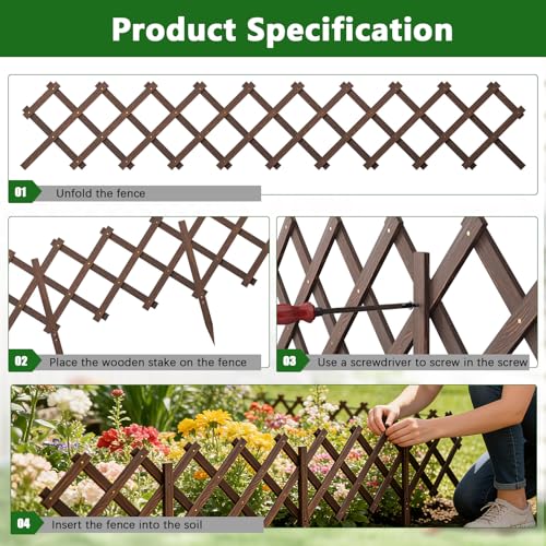 Expandable Garden Fence, Wood Lattice Panels for Outside, Trellis for Climbing Plants Outdoor for Climbing Plants Such as Ivy and Roses, As Well as Decorating Garden Terraces and Rooms (2)