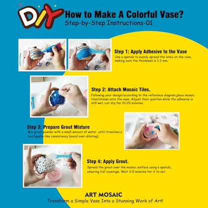 VTZH DIY Vase Mosaic Tiles for Crafts Painting Kits, DIY Arts and Craft Kits with Petal Glue Accessories Crafts for Adults, Mosaic Crafts Handmade Decorative Painting, Room Decoration, Gifts - style: Blue -Beach Memories